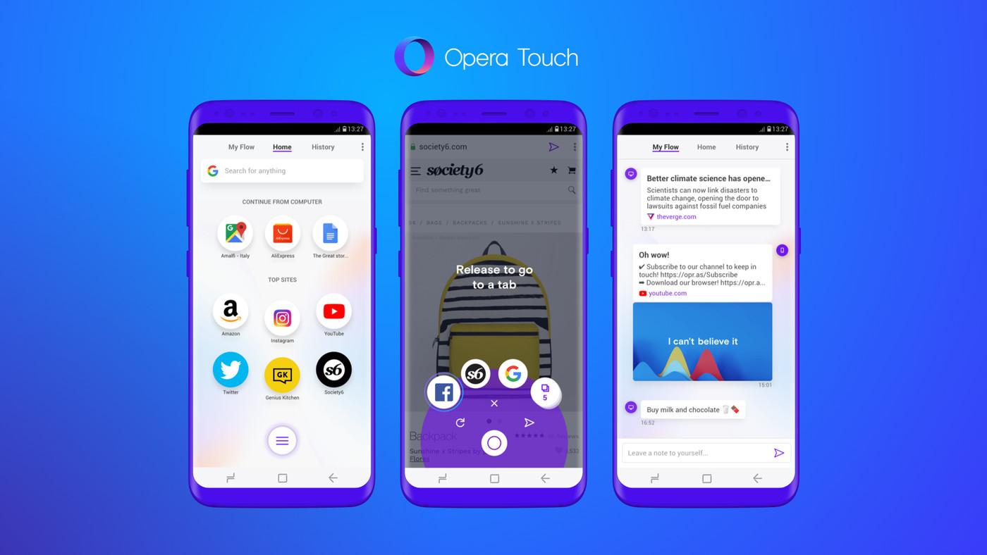 Opera Touch - තනි අතින් Internet browse කරන්න