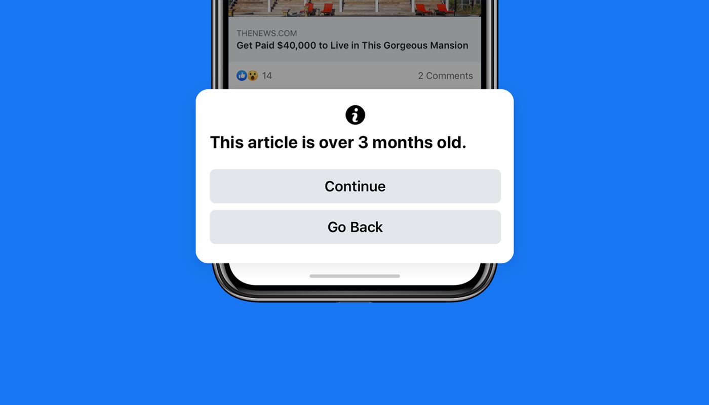Facebook මඟින් දින 90කට වඩා පැරණි article share කිරීමේදී alert එකක් පෙන්වයි