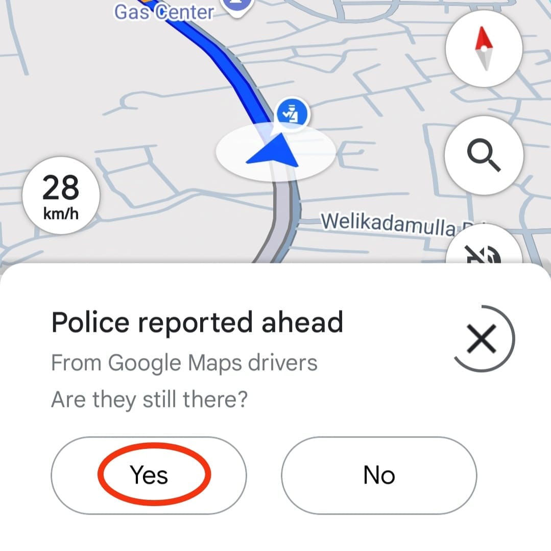 An incident report filed by a Google Maps user