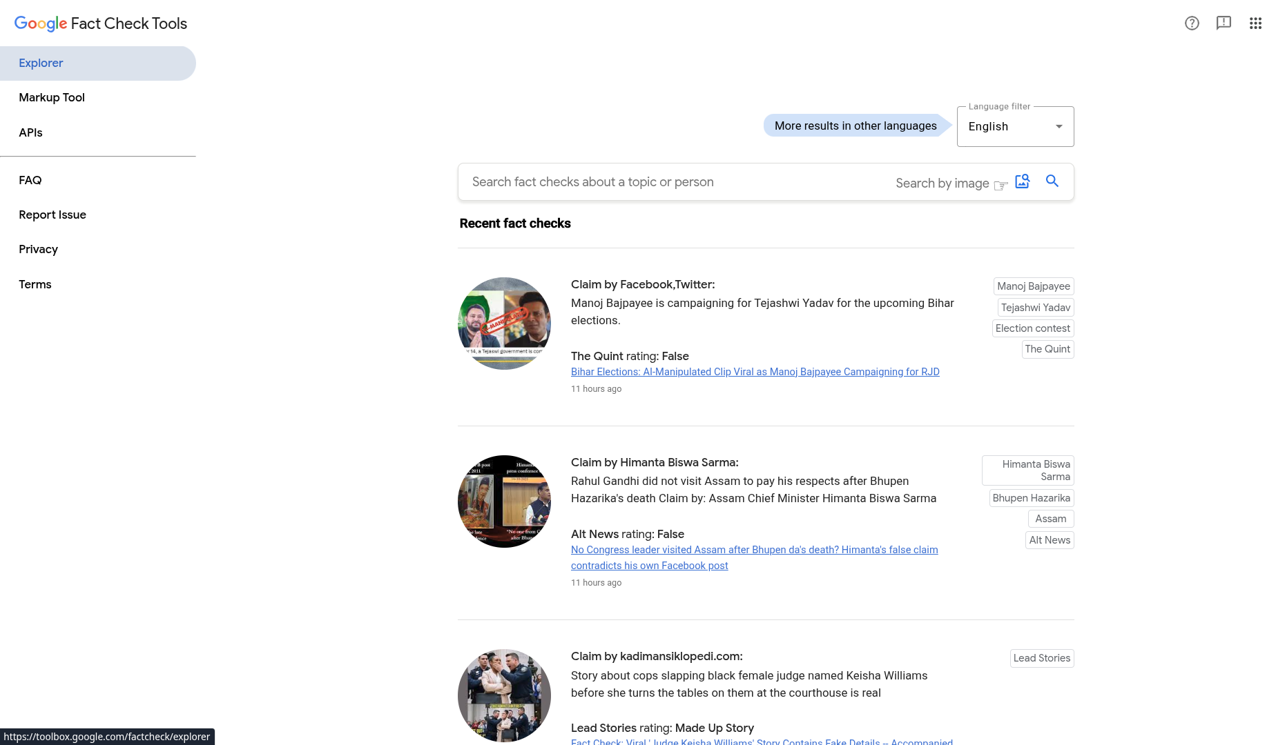 Google The Fact Check Tools