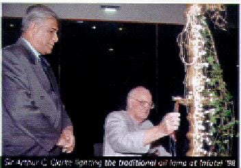 Sir Arthur C. Clarke, Chief Guest at the inauguration of INFOTEL LANKA ’98, ICT Exhibition organised by the Infotel Lanka Society with its Chairman, Prof. V. K. Samaranayake